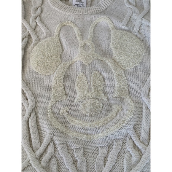 Disney Sweater Women Medium Ivory Cable Knit MINNIE MOUSE Large Logo Classic - Picture 4 of 8